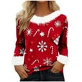 thumbnail image 1 of Hvot&aat Merry Christmas Sweaters for Women Faux Fur Trim V Neck Sweatshirts Xmas Graphic Long Sleeve Holiday Pullover, 1 of 6