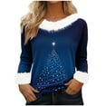 thumbnail image 1 of Hvot&aat Merry Christmas Sweaters for Women Faux Fur Trim V Neck Sweatshirts Xmas Graphic Long Sleeve Holiday Pullover, 1 of 6