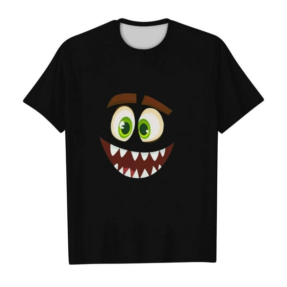 Hvot&aat Monster Face Women's Casual Funny T-shirts Short Sleeve Round Neck Regular Fit Tee Summer Vacation Pullover