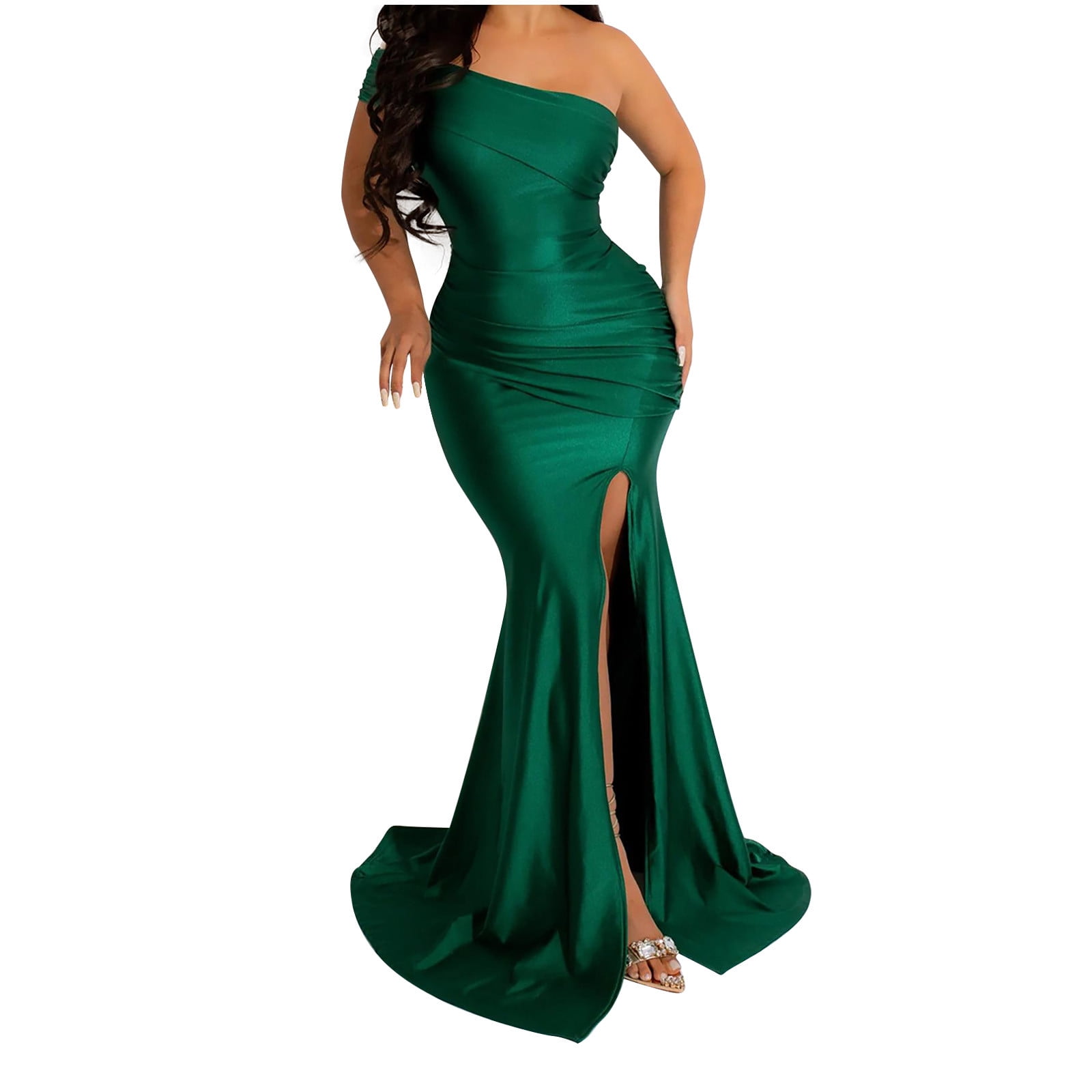Hvot&aat One Shoulder Formal Dresses for Women Sexy Elegant Evening Gowns Split Thigh Bodycon Maxi Wedding Guest Dresses