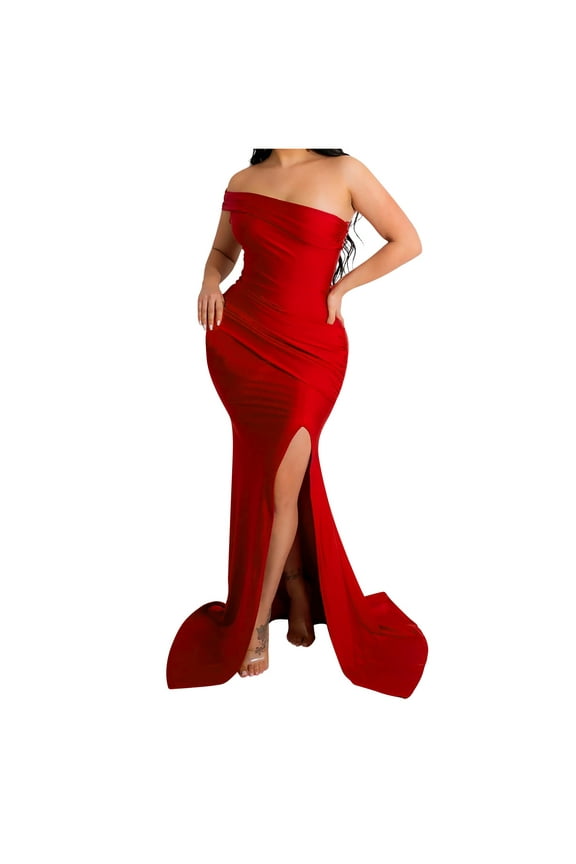 One Shoulder Formal Dresses for Women Sexy Elegant Evening Gowns Split Thigh Bodycon Maxi Wedding Guest Dresses