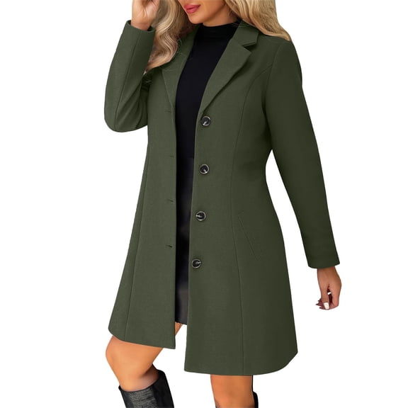 Hvot&aat Pea Coats for Women Wool Blend Thicken Stand Collar Single Breasted Trench Coat Solid Casual A-Line Fall Winter Jackets with Pockets