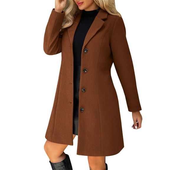 Hvot&aat Pea Coats for Women Wool Blend Thicken Stand Collar Single Breasted Trench Coat Solid Casual A-Line Fall Winter Jackets