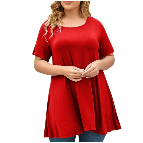 Hvot&aat Plus Size Tunic Tops for Women Crewneck Short Sleeve Blouses Casual 2025 Summer Ladies Loose T-Shirts for Legggings