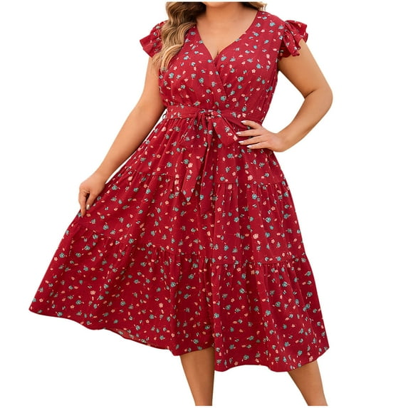 Hvot&aat Plus Size Womens Summer Dresses Casual Flowy Beach Vacation Dress Elegant A-Line Sundress