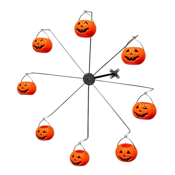 Hvot&aat Rotating Pumpkin Bird Feeder, Ferris Wheel Style Halloween Yard Decor, 8 Hanging Jack-o'-Lantern Buckets, Spinning Metal Outdoor Garden Ornament for Patio, Porch & Yard