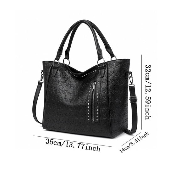 Hvot&aat Skull Embossed Punk Handbag, Rivet Faux Leather Shoulder Bag for Women Gothic Purse