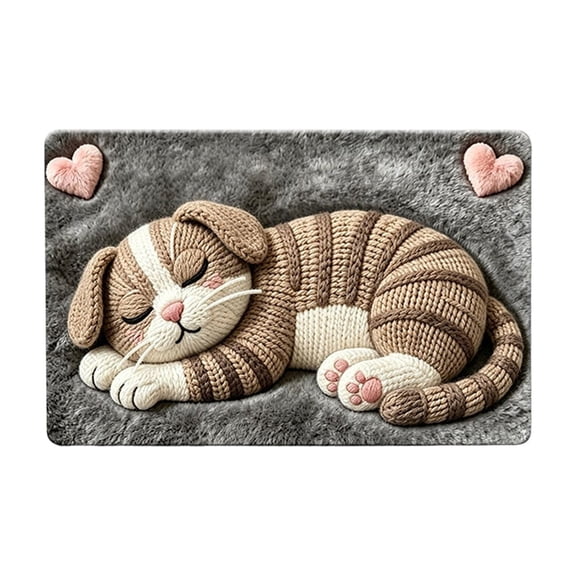 Hvot&aat Sleeping Animal Bath Mat, Cute Plush Shag Rug, Non-Slip Fluffy Floor Mat for Bedroom & Entryway, Soft Pet-Themed Decorative Carpet