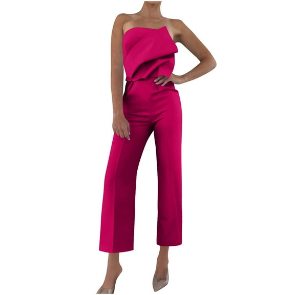 Hvot&aat Strapless Jumpsuits for Women One Piece Straight Leg Suit Pants Dressy Sleeveless Bandeau Formal Romper