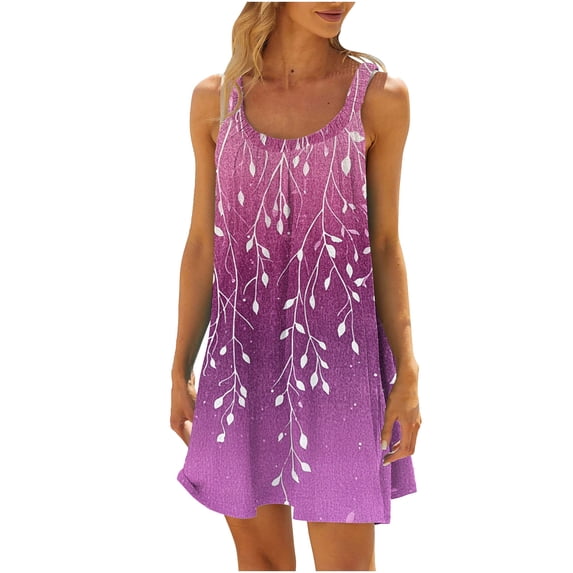 Hvot&aat Summer Dresses for Women Beach Floral Sundress Sleeveless Dress Cover Up Casual Loose Boho Tank Dress