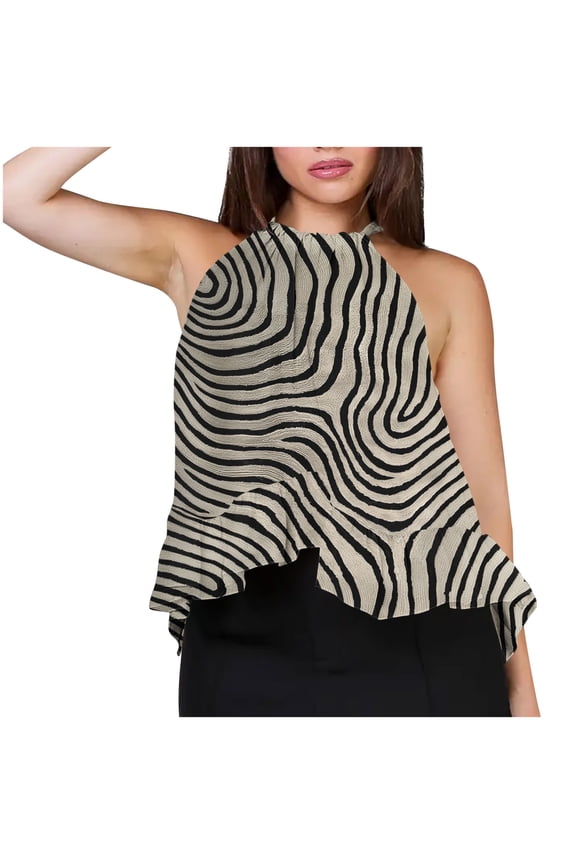 Summer Halter Tops for Women Boho Ruffle Hem Flowy Top Sexy Sleeveless Beach Vacation Tank Top