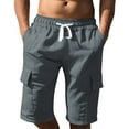 thumbnail image 1 of Hvot&aat Summer Men's Multi Pocket Cargo Shorts Elastic Waist Drawstring Solid Color Pants Beach Pants, 1 of 7