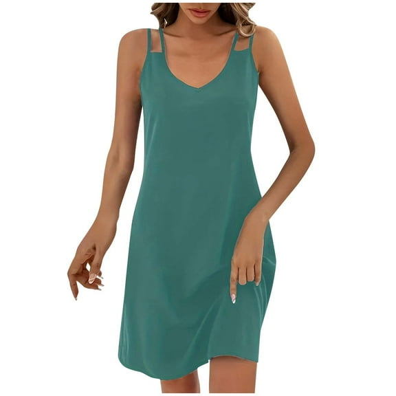 Hvot&aat Sundresses for Women 2025 Summer Loose V Neck Spaghetti Strap Sleeveless Casual Solid Color Cami Dress