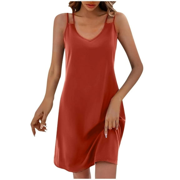 Hvot&aat Sundresses for Women 2025 Summer Loose V Neck Spaghetti Strap Sleeveless Casual Solid Color Cami Dress