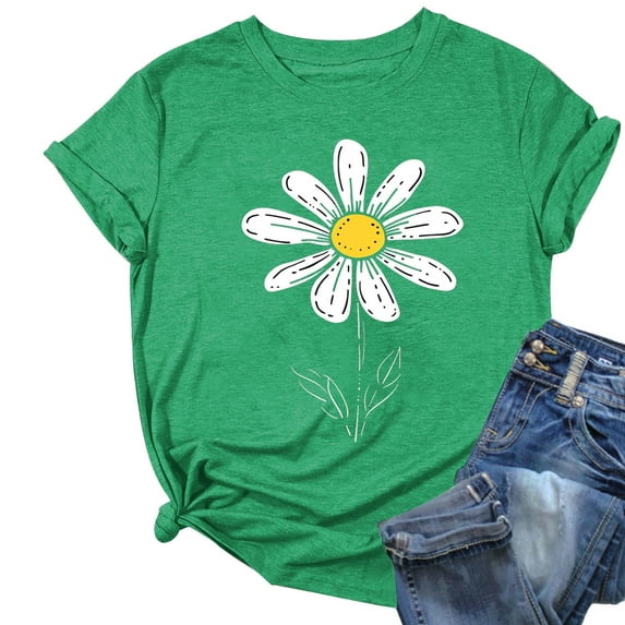 Hvot&aat Sunflower Graphic Top for Women Cute Printed T-shirt Casual Short Sleeve Round Neck Loose Fit Blouse