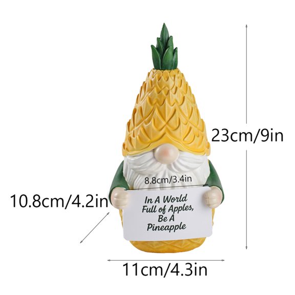 Hvot&aat Tropical Pineapple Gnome Resin Figurine Business Card Holder Inspirational Quote Desk Decor for Office Home Tabletop Display