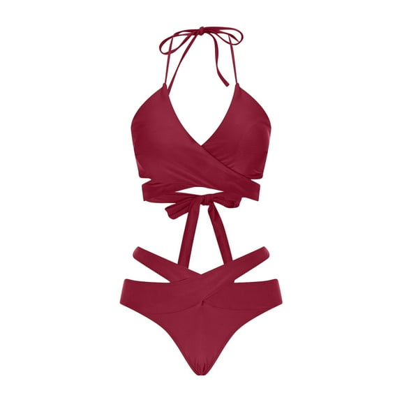 Hvot&aat Two Piece Bikini Sets for Women Halter Wrap Criss Cross Bathing Suit Bandage Bikini Set