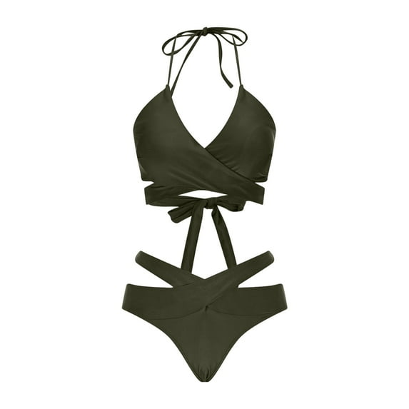 Hvot&aat Two Piece Bikini Sets for Women Halter Wrap Criss Cross Bathing Suit Bandage Bikini Set