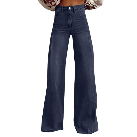 Hvot&aat Vintage Jeans for Women Wide Leg Baggy Flare Pants High Waisted Denim Pants with Pockets