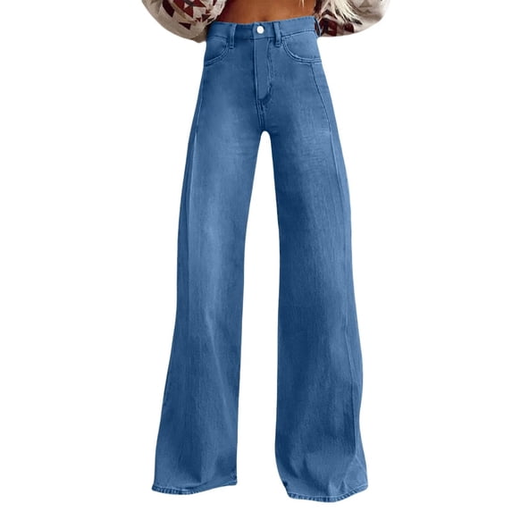 Hvot&aat Vintage Jeans for Women Wide Leg Baggy Flare Pants High Waisted Denim Pants with Pockets