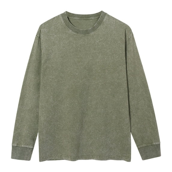Hvot&aat Vintage Oversized Shirts for Men Acid Wash Long Sleeve Pullover Casual Cotton Streetwear Baggy Crewneck Sweatshirt