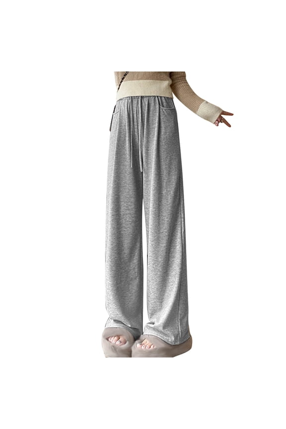 Wide Leg Pants for Women Loose Drawstring Elastic Waist Casual Pants Soft Knit Sweatpants with Pockets