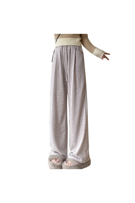 Wide Leg Pants for Women Loose Drawstring Elastic Waist Casual Pants Soft Knit Sweatpants with Pockets