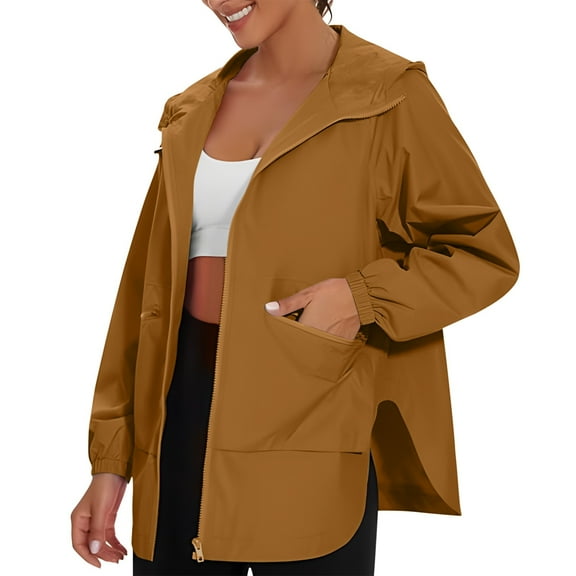 Hvot&aat Windbreaker Jacket Women Loose Fit Waterproof Lightweight Fall Jackets for Hiking Cycling Hooded Zip Up Coat
