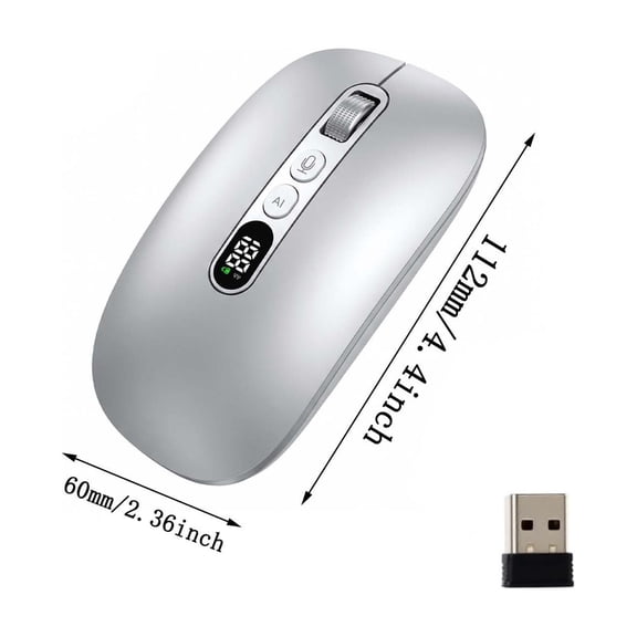 Hvot&aat Wireless Smart Mouse – Rechargeable Metal Computer Mouse with LED Battery Display, 2.4G USB Receiver & Type-C Adapter, Silent Click Office Mice for Laptop PC Mac