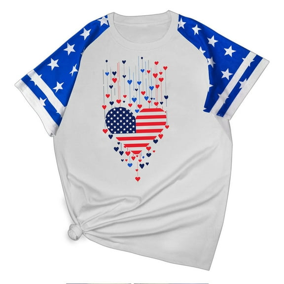 Hvot&aat Women 4th of July Patriotic T-Shirt American Flag Stars Stripes Tee Patriotism Short Sleeve T-Shirt