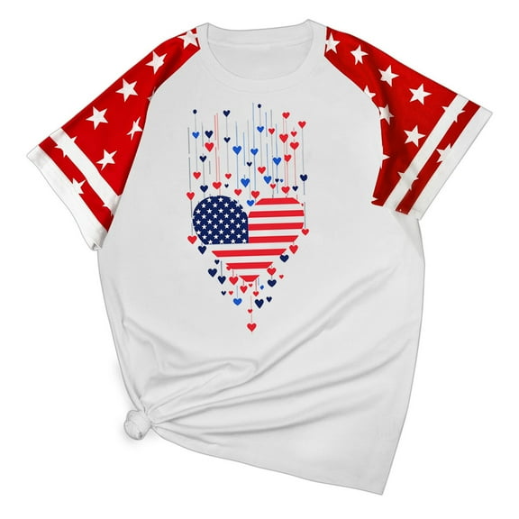 Hvot&aat Women 4th of July Patriotic T-Shirt American Flag Stars Stripes Tee Patriotism Short Sleeve T-Shirt