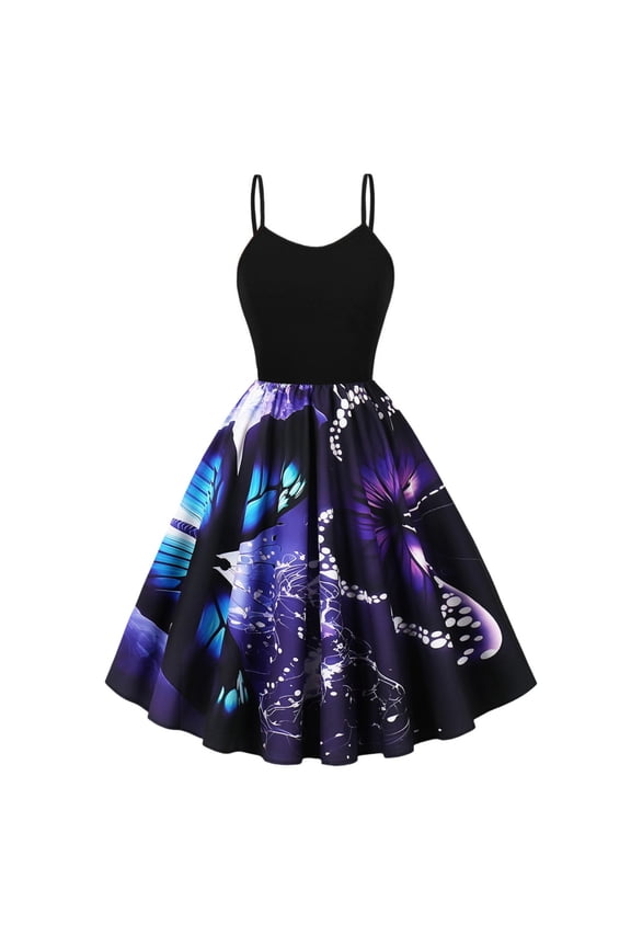 Women 50s Vintage Cocktail Swing Dress Halter Neck A-Line Dresses Prom Tea Party Dress