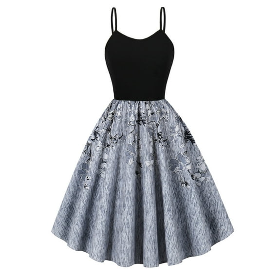 Hvot&aat Women 50s Vintage Cocktail Swing Dress Halter Neck A-Line Dresses Prom Tea Party Dress