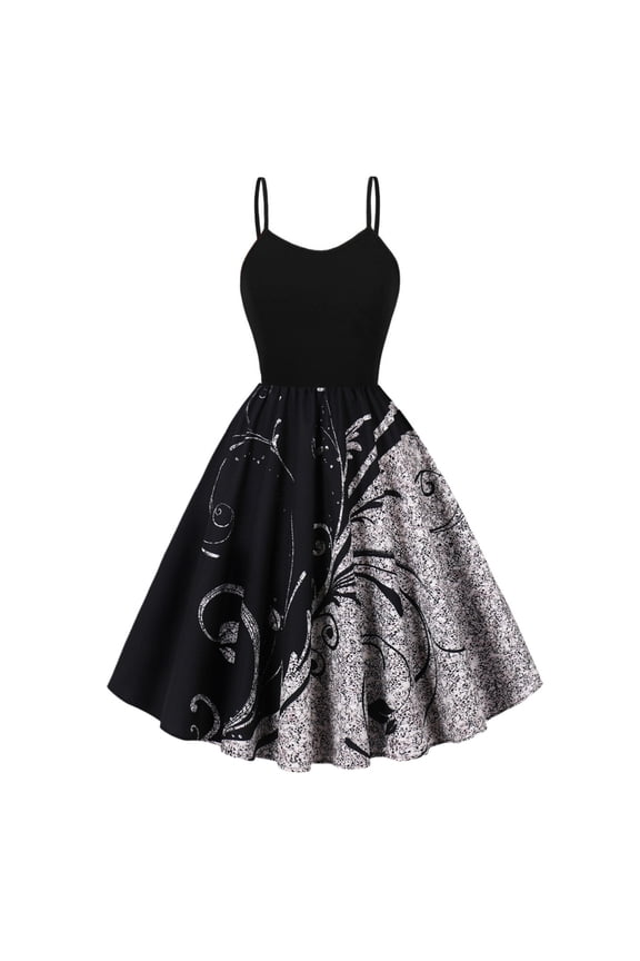 Women 50s Vintage Cocktail Swing Dress Halter Neck A-Line Dresses Prom Tea Party Dress