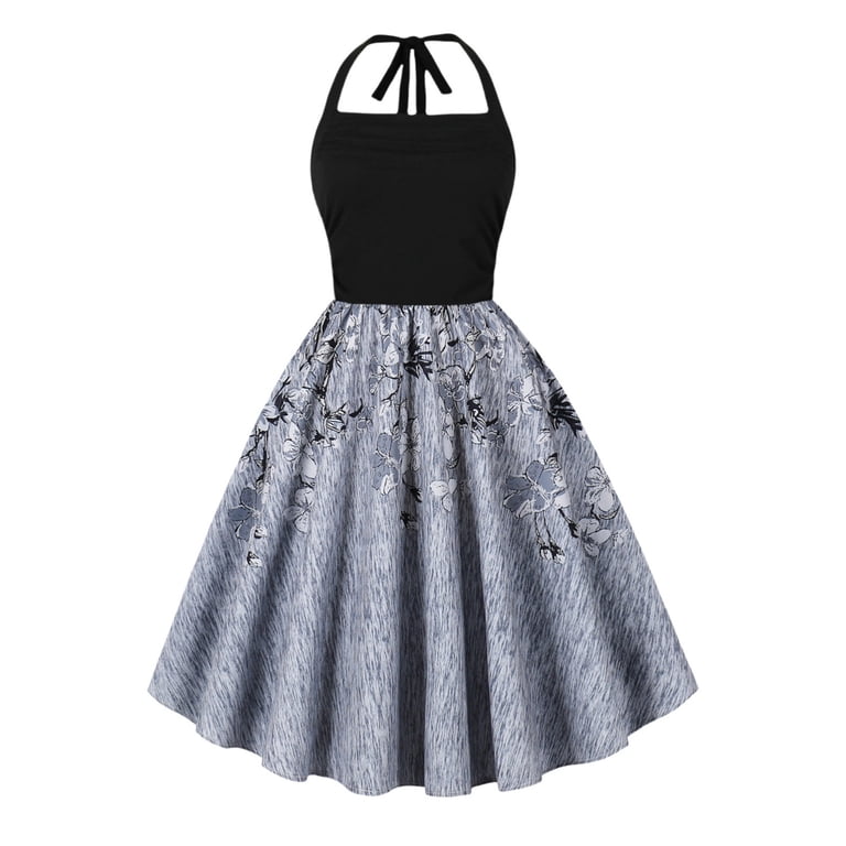 Hvot&aat Women 50s Vintage Cocktail Swing Dress Halter Neck A-Line Dresses Prom Tea Party Dress