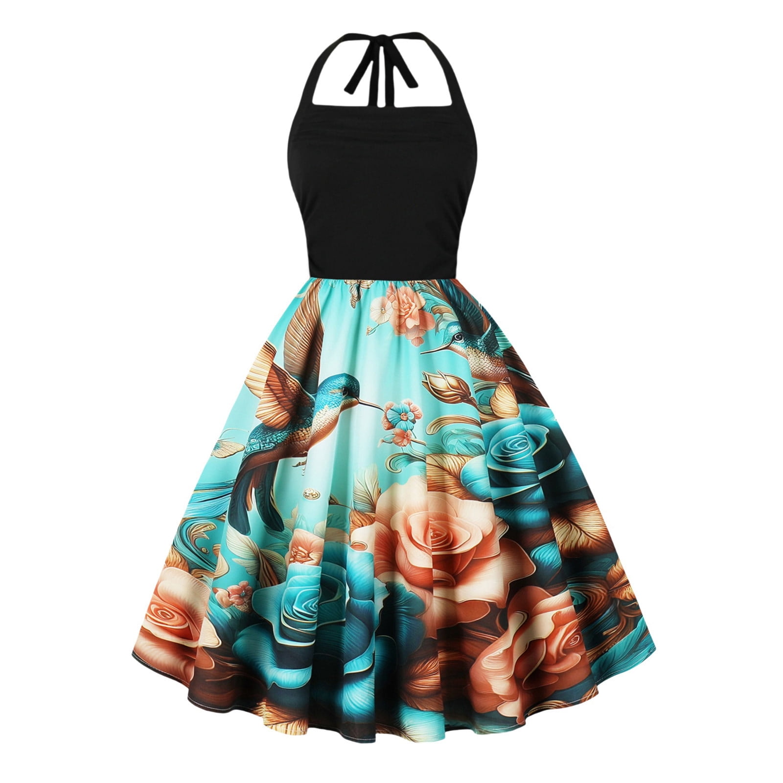 Hvot&aat Women 50s Vintage Cocktail Swing Dress Halter Neck A-Line Dresses  Prom Tea Party Dress - Walmart.com