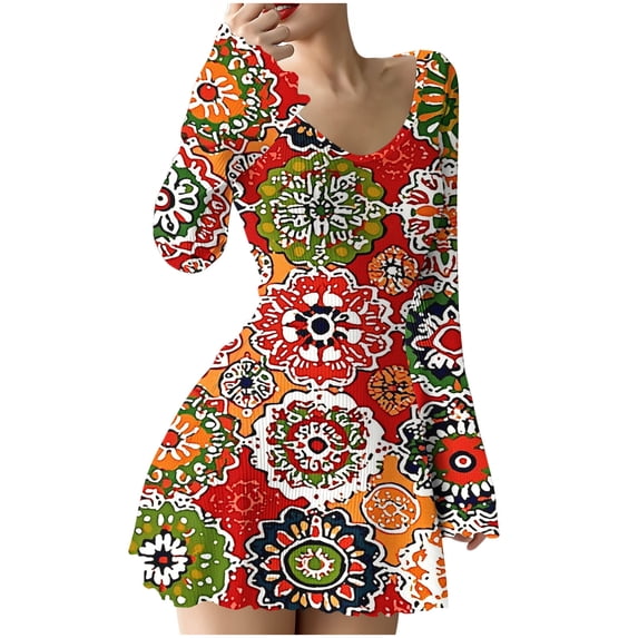 Hvot&aat Women Bodycon Sexy Ruffle Hem Mini Dress Long Sleeve V Neck Ribbed Knit Short Dress Cocktail Club Party
