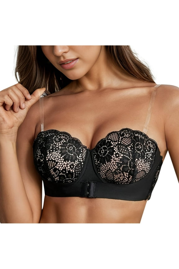 Women Breathable Hollowed Out Mesh Bra Front Closure Lace Underwear Strapless Push Up Beautiful Back Bandeau