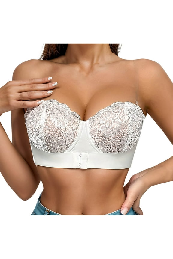 Women Breathable Hollowed Out Mesh Bra Front Closure Lace Underwear Strapless Push Up Beautiful Back Bandeau