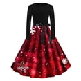 thumbnail image 1 of Hvot&aat Women Christmas Printed Party Dresses Crew Neck Fall Dress Vintage Casual Long Sleeve Dress, 1 of 5