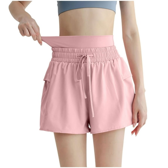 Hvot&aat Women Fake Two Piece Sports Shorts Quick Dry Workout Shorts Running Yoga Gym Athletic Shorts with Pockets