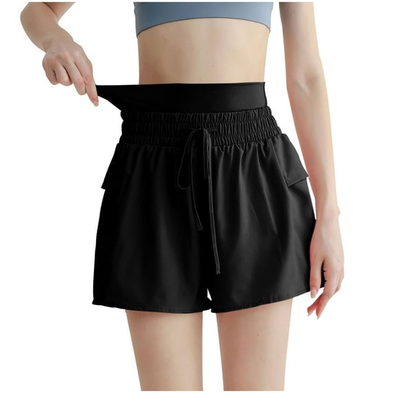 Hvot&aat Women Fake Two Piece Sports Shorts Quick Dry Workout Shorts Running Yoga Gym Athletic Shorts with Pockets