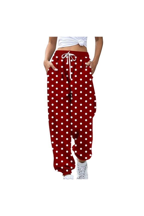 Women Fashion Casual Color Blocked Printed Drawstring Loose Pants