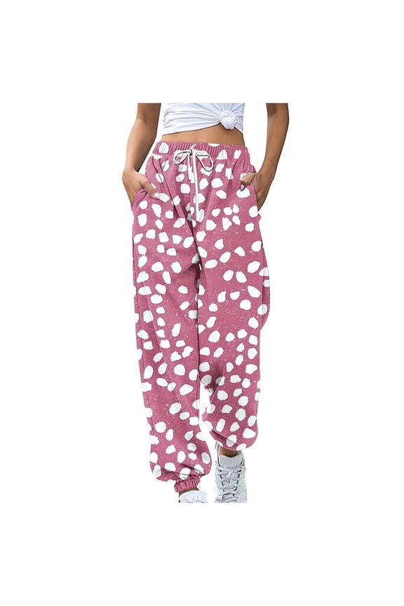 Women Fashion Casual Color Blocked Printed Drawstring Loose Pants