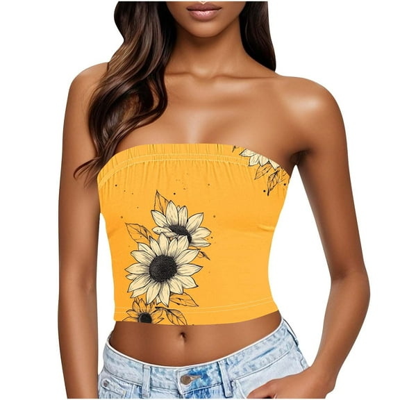 Hvot&aat Women Floral Printed Tube Tops Summer Beach Vacation Outfits Sleeveless Casual Strapless Top