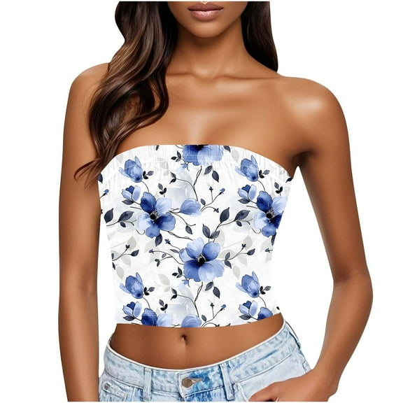 Hvot&aat Women Floral Printed Tube Tops Summer Beach Vacation Outfits Sleeveless Casual Strapless Top