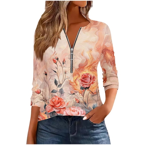 Hvot&aat Women Half Quarter Zip Pullover Long Sleeve Shirts Casual Fit Trendy Business Work Tops Summer Lightweight Blouses