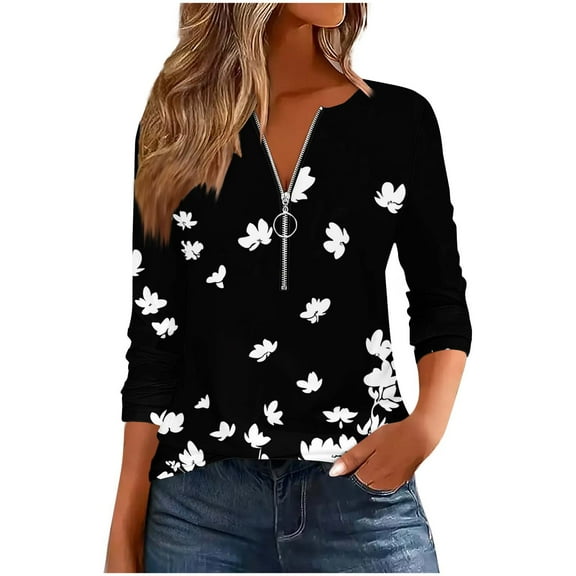 Hvot&aat Women Half Quarter Zip Pullover Long Sleeve Shirts Casual Fit Trendy Business Work Tops Summer Lightweight Blouses