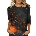 thumbnail image 1 of Hvot&aat Women Halloween Shirt 3/4 Sleeves Day of Dead T-Shirts Pumpkin/Bat/Spiderweb Loose Casual Tops, 1 of 4