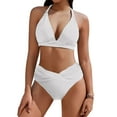thumbnail image 1 of Hvot&aat Women High Waisted Bikini Sets Deep V-Neck Halter Ruched Bathing Suits Solid Color Swimsuits, 1 of 7